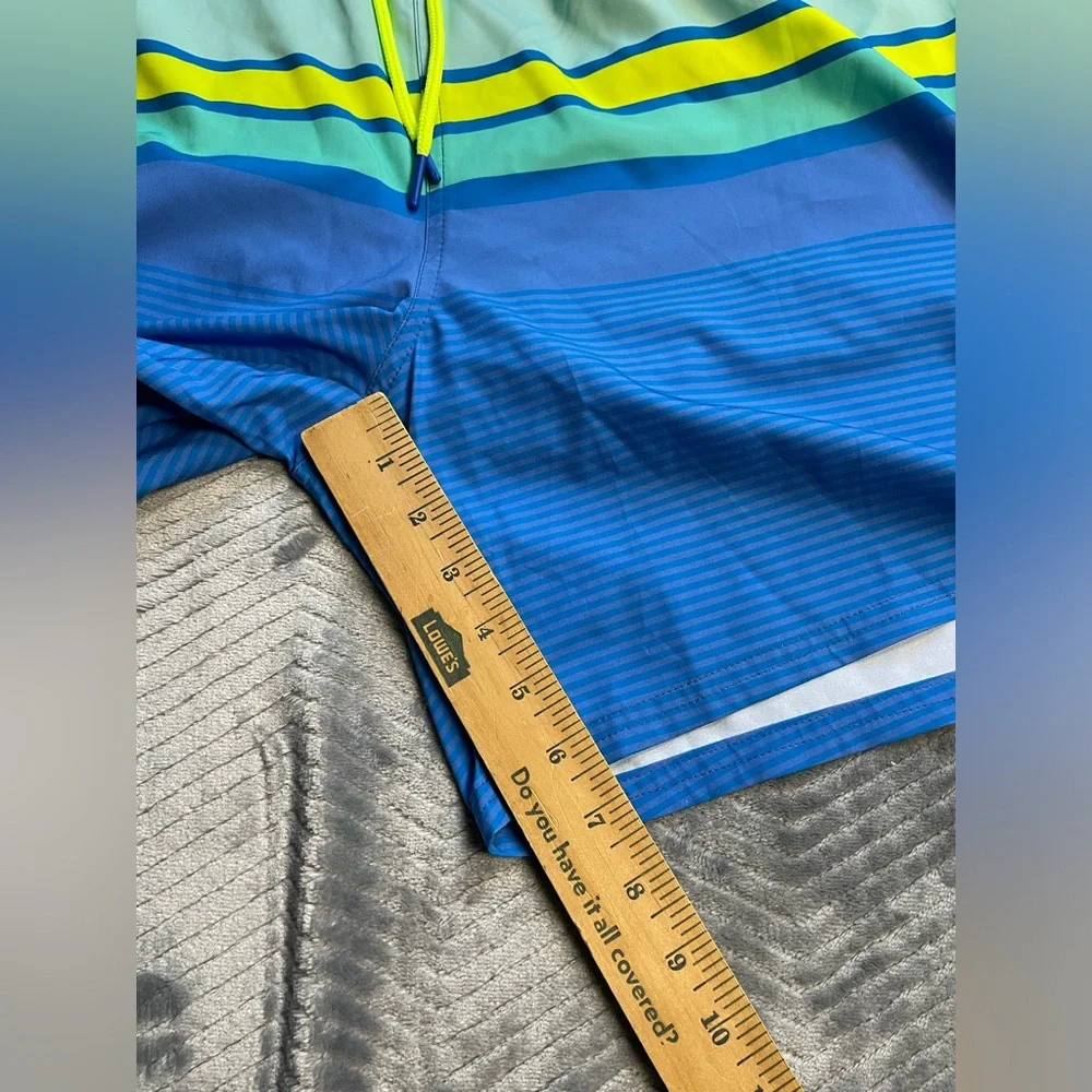 Vineyard Vines Printed Stripe Chappy Swim Trunks Blue Green Yellow 2XL
